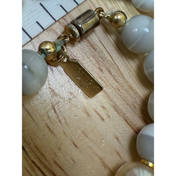 Long Beaded Necklace With Neutral Gray & Gold Tones - Picture 4 of 11